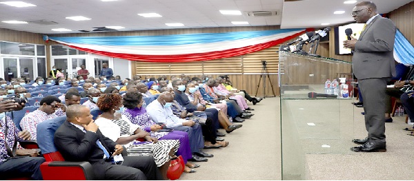 Major General Francis Adu Amanfo (retd), National Security Coordinator, explaining a point to participants in the event. Picture: EDNA SALVO-KOTEY